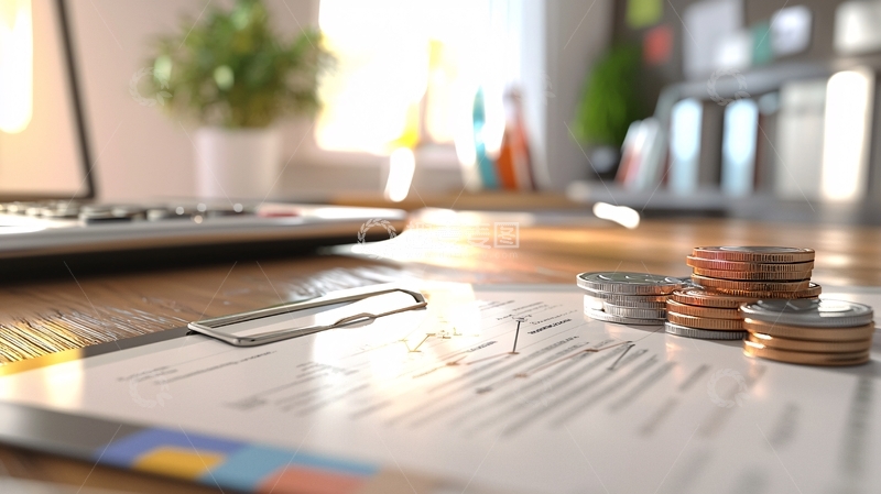 高清大图下载【趣麦麦图】办公桌上的文件和硬币