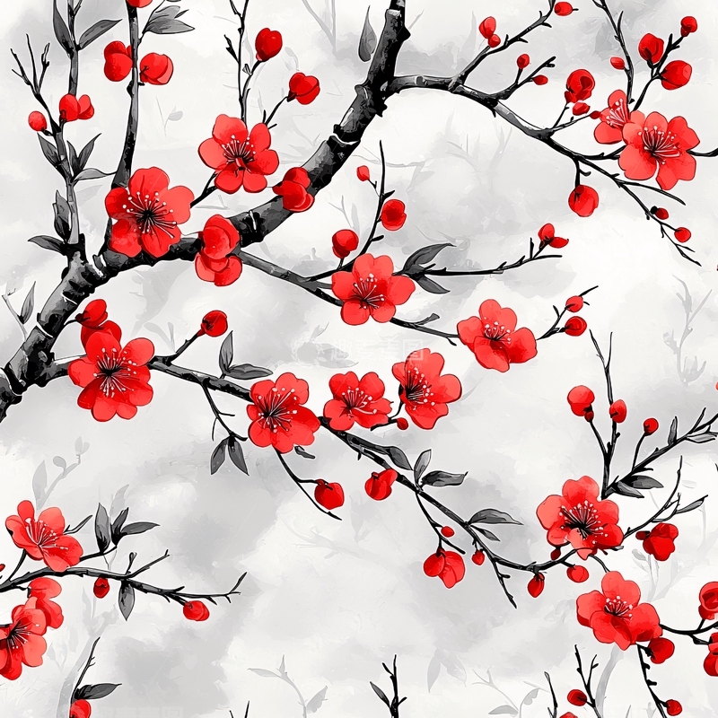 高清大图下载【趣麦麦图】红梅水墨风背景图