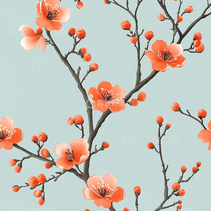 高清大图下载【趣麦麦图】淡蓝色背景上的橘色花朵