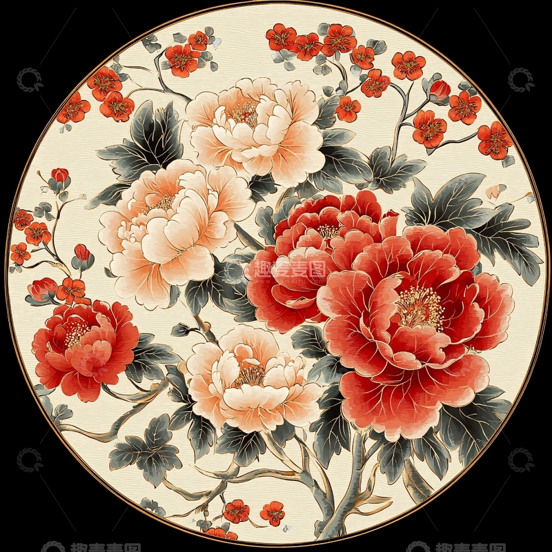 高清大图下载【趣麦麦图】国风牡丹花圆图