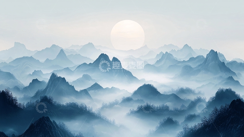 高清大图下载【趣麦麦图】水墨山水雾气缭绕的风景