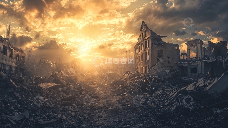 高清大图下载【趣麦麦图】废墟中的落日余晖