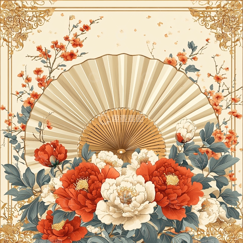 高清大图下载【趣麦麦图】古典扇面花卉图案