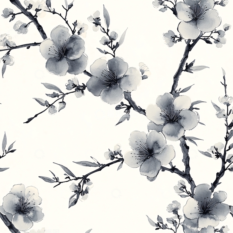 高清大图下载【趣麦麦图】水墨风梅花图案