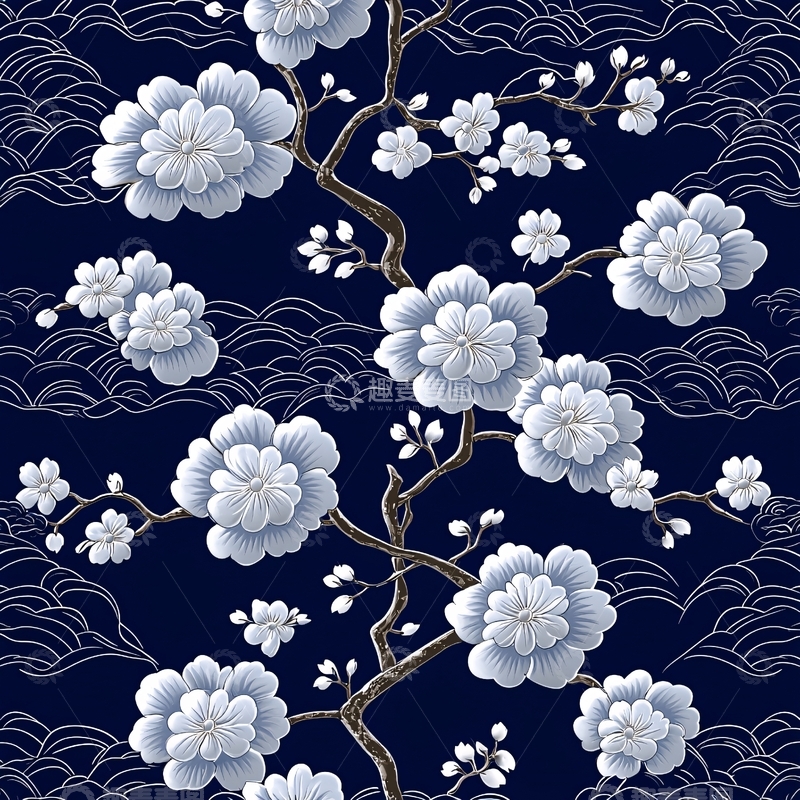 高清大图下载【趣麦麦图】白色花朵深蓝背景