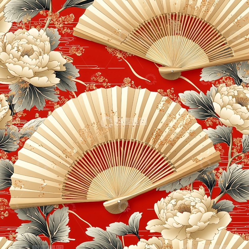 高清大图下载【趣麦麦图】中国风扇牡丹花纹