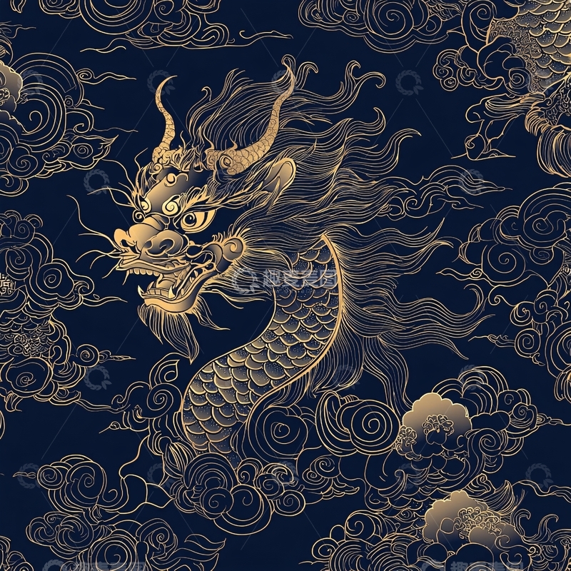 高清大图下载【趣麦麦图】金色龙纹祥云背景