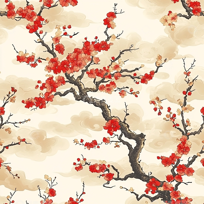 高清大图下载【趣麦麦图】梅花盛开的水墨画背景