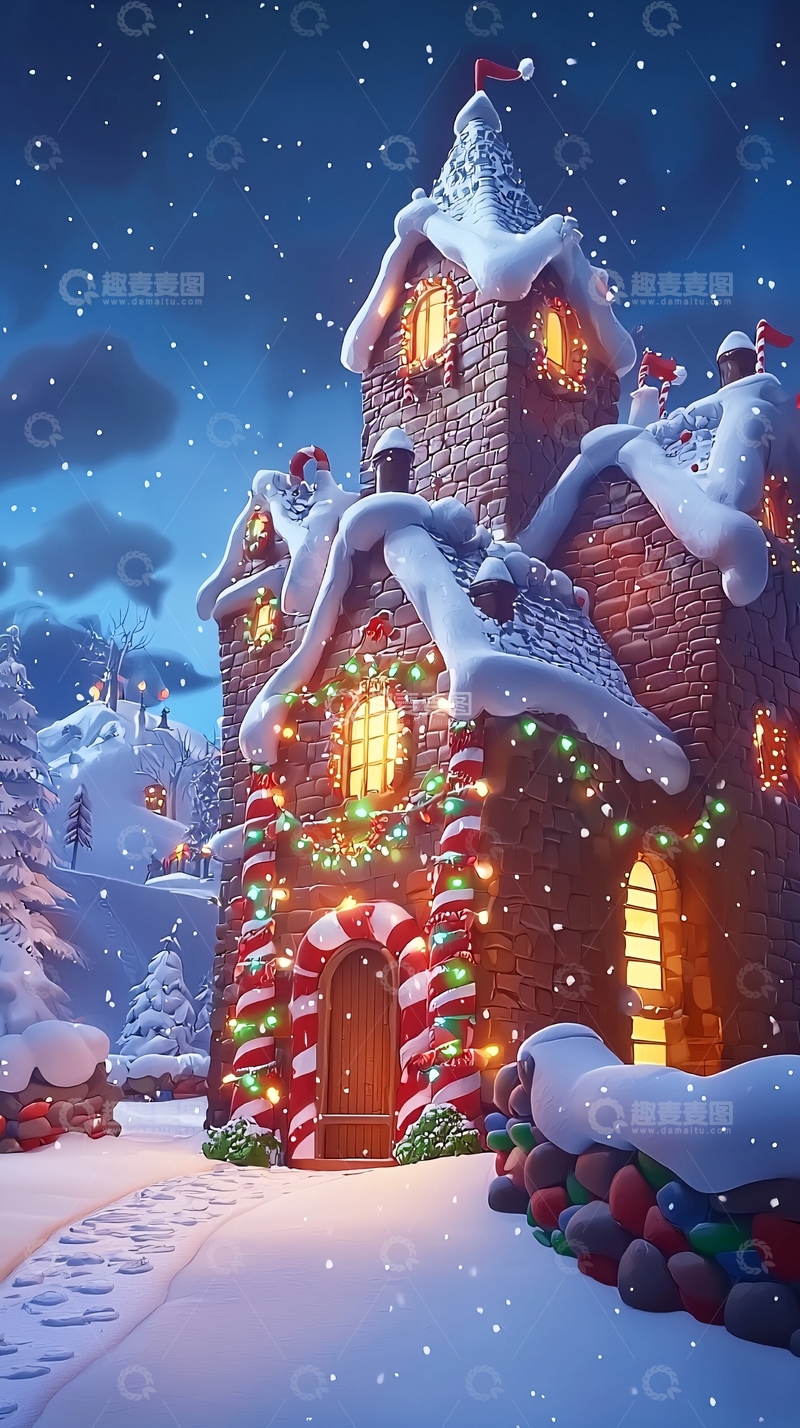 高清大图下载【趣麦麦图】圣诞节卡通小屋