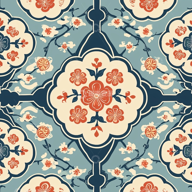 高清大图下载【趣麦麦图】复古花卉瓷砖图案