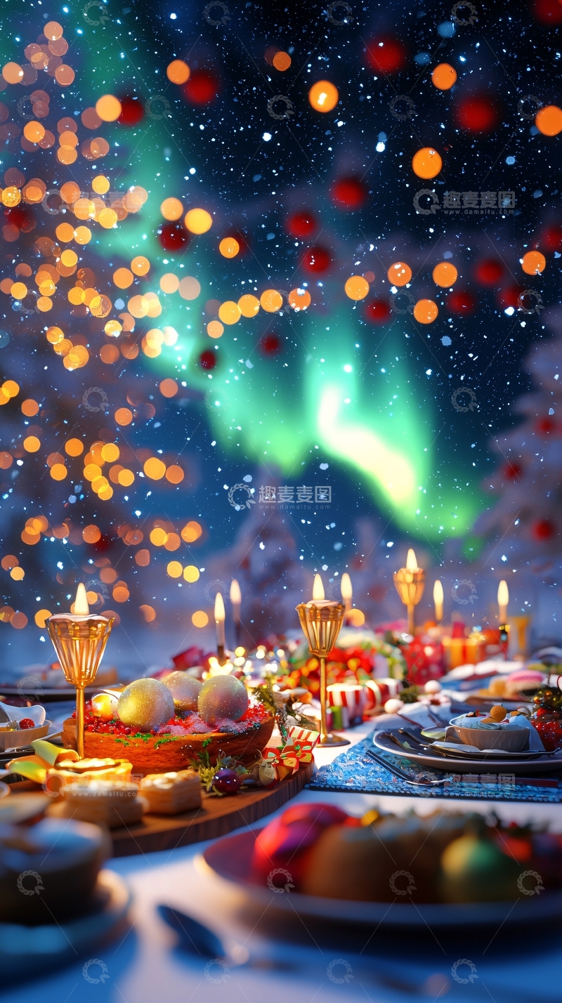 高清大图下载【趣麦麦图】极光圣诞节梦幻晚餐