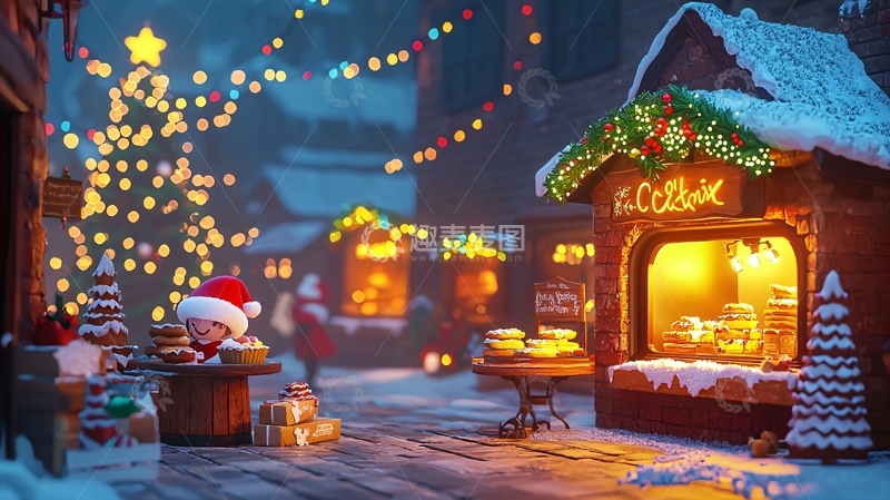 高清大图下载【趣麦麦图】圣诞小镇夜景