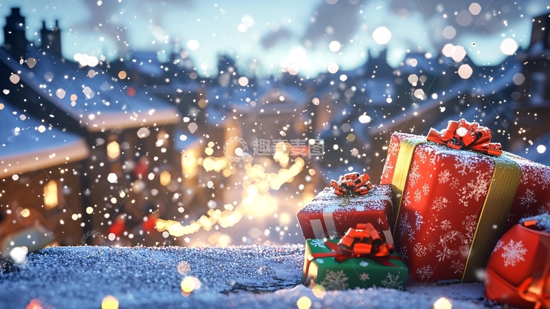 高清大图下载【趣麦麦图】圣诞节雪景礼物