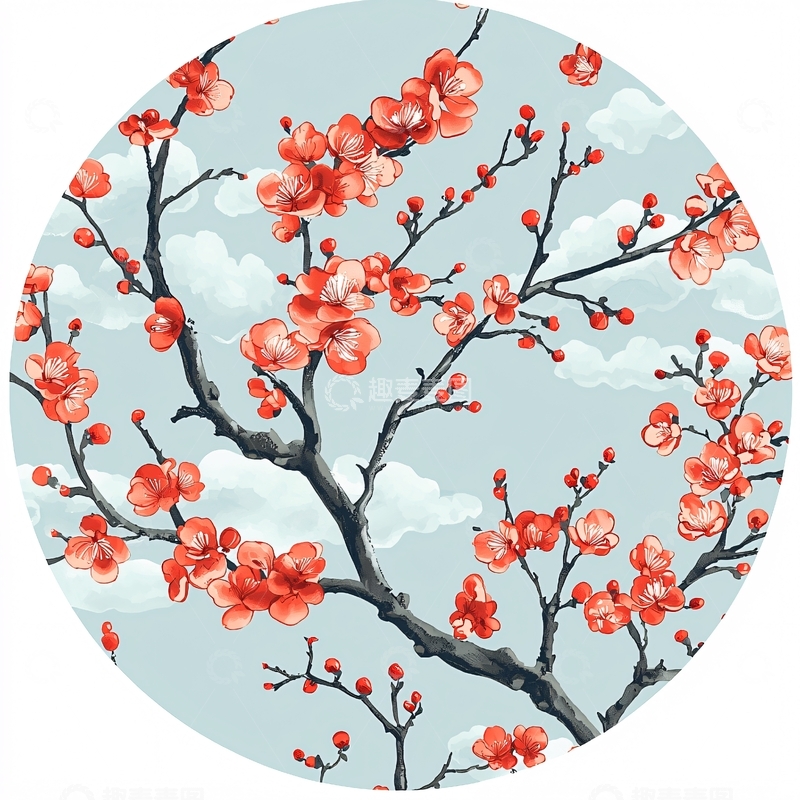 高清大图下载【趣麦麦图】红色梅花枝头绽放