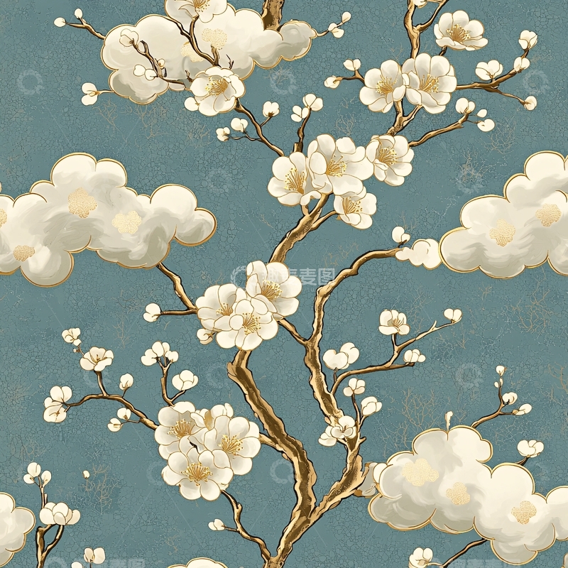 高清大图下载【趣麦麦图】绽放的梅花与祥云图案