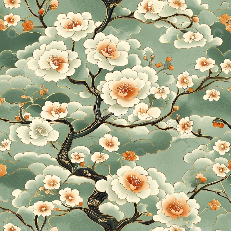 高清大图下载【趣麦麦图】国风写意牡丹花树