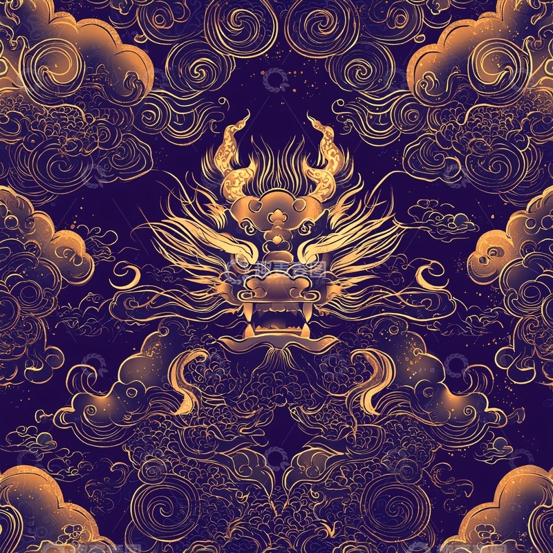 高清大图下载【趣麦麦图】金色龙纹祥云背景图