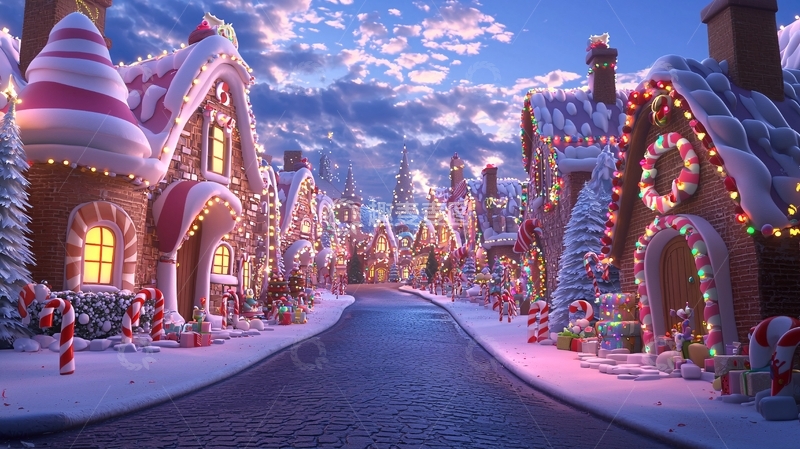 高清大图下载【趣麦麦图】圣诞节糖果屋小镇