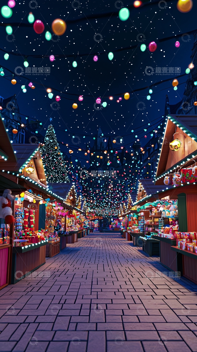 高清大图下载【趣麦麦图】夜晚圣诞集市