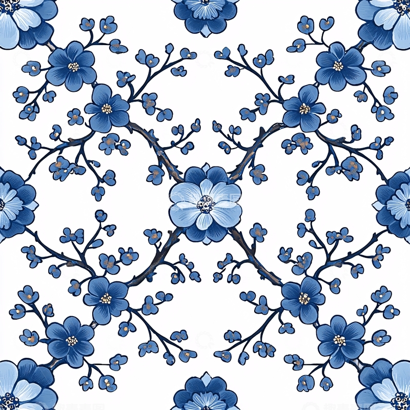高清大图下载【趣麦麦图】青花瓷风格花卉图案