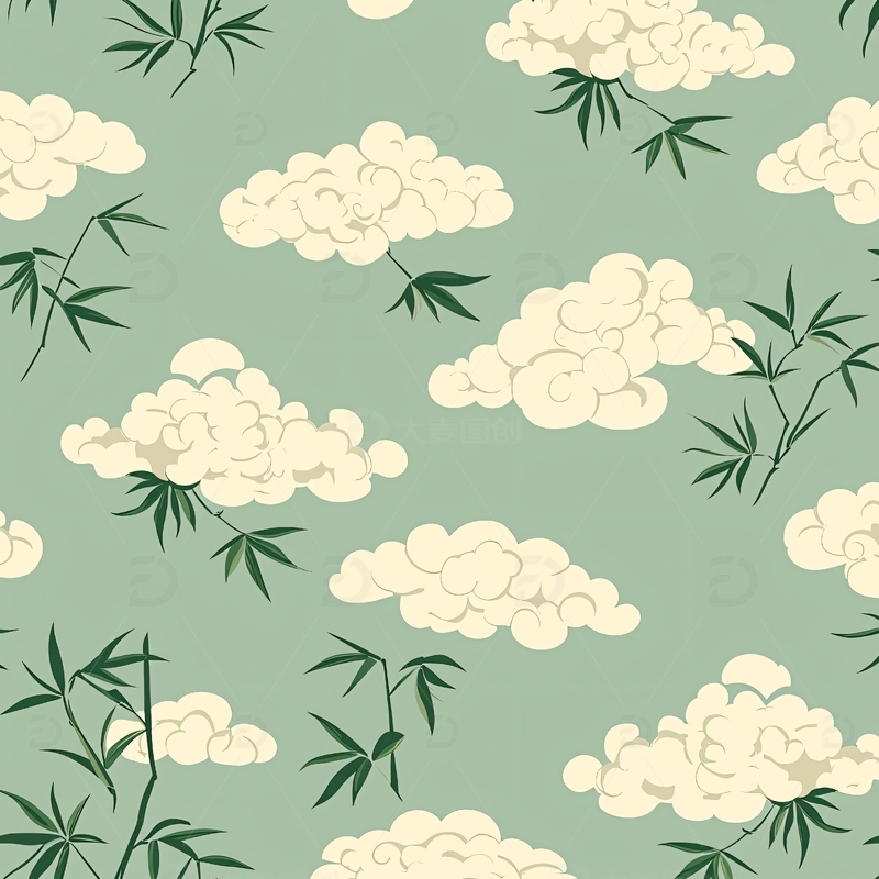 高清大图下载【趣麦麦图】青绿竹子祥云图案