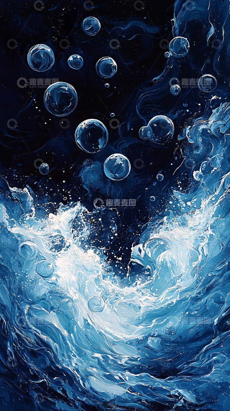 高清大图下载【趣麦麦图】深蓝色海水中的气泡