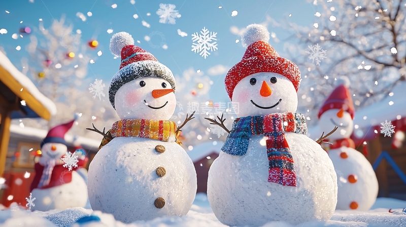 高清大图下载【趣麦麦图】雪地里快乐的雪人
