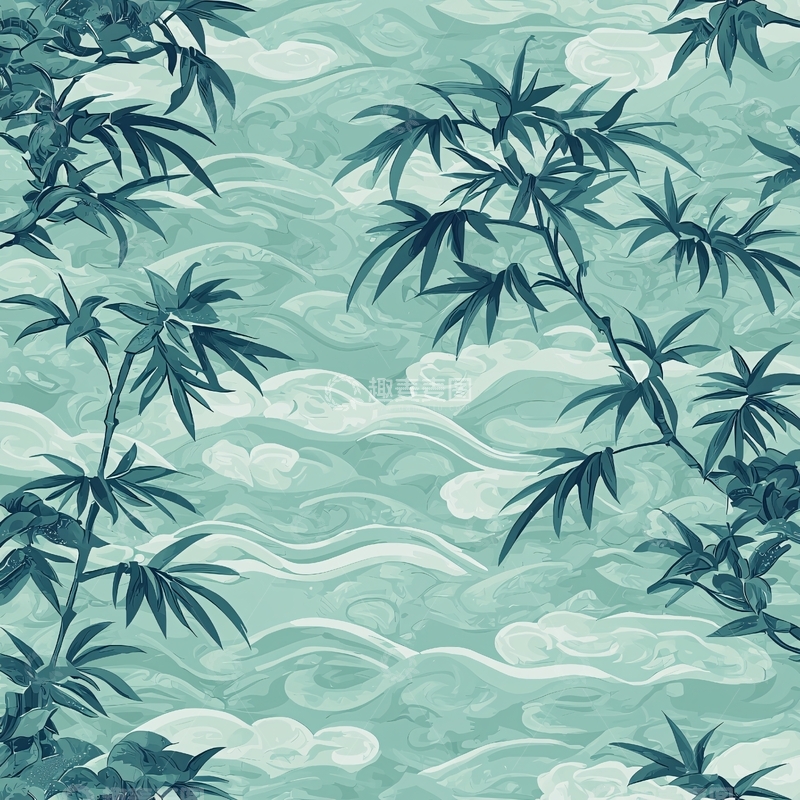 高清大图下载【趣麦麦图】竹子云雾水墨风格背景