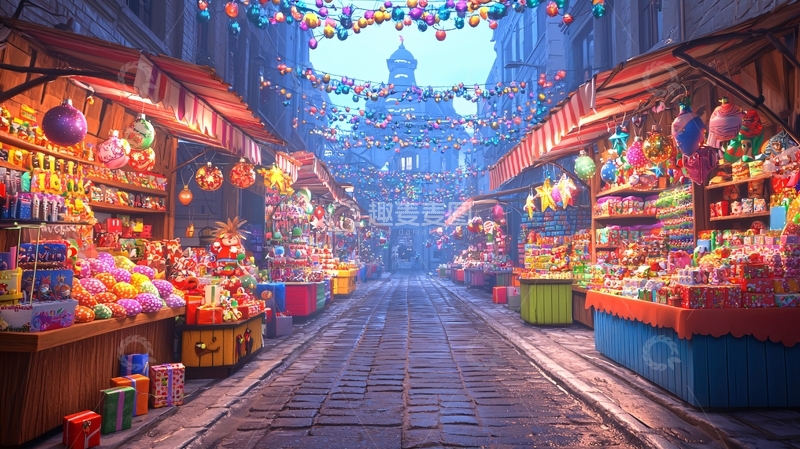高清大图下载【趣麦麦图】梦幻夜景集市街景