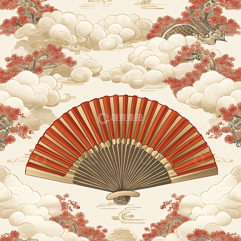 高清大图下载【趣麦麦图】中国风扇子云朵图案