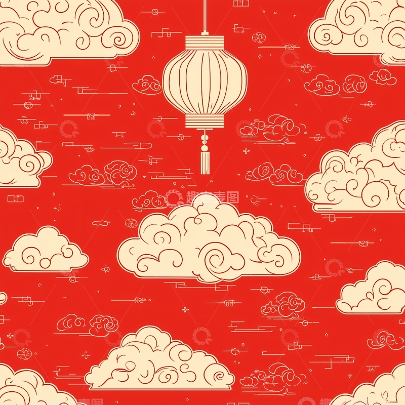 高清大图下载【趣麦麦图】节日红色祥云灯笼图案