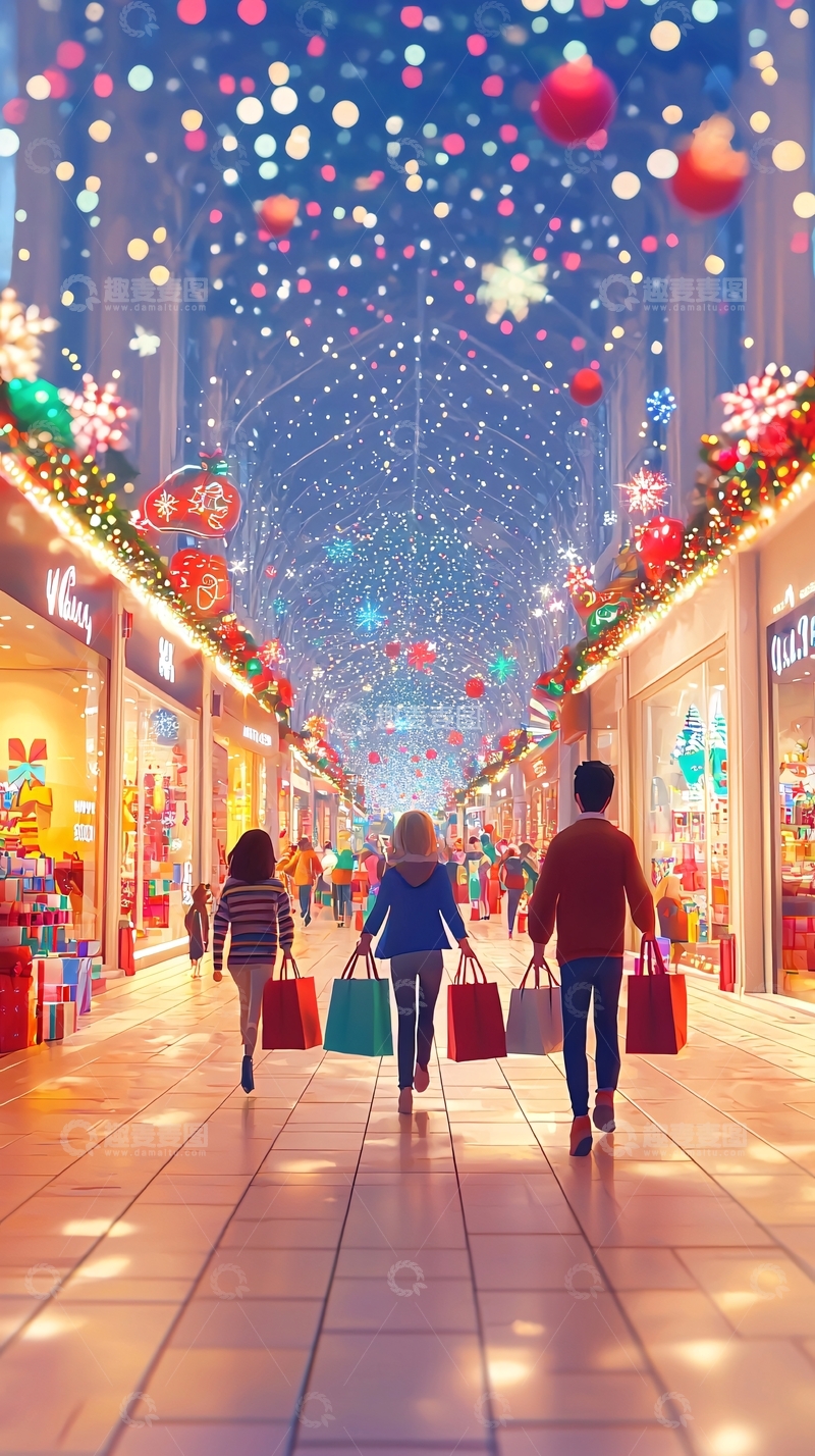 高清大图下载【趣麦麦图】圣诞节购物街