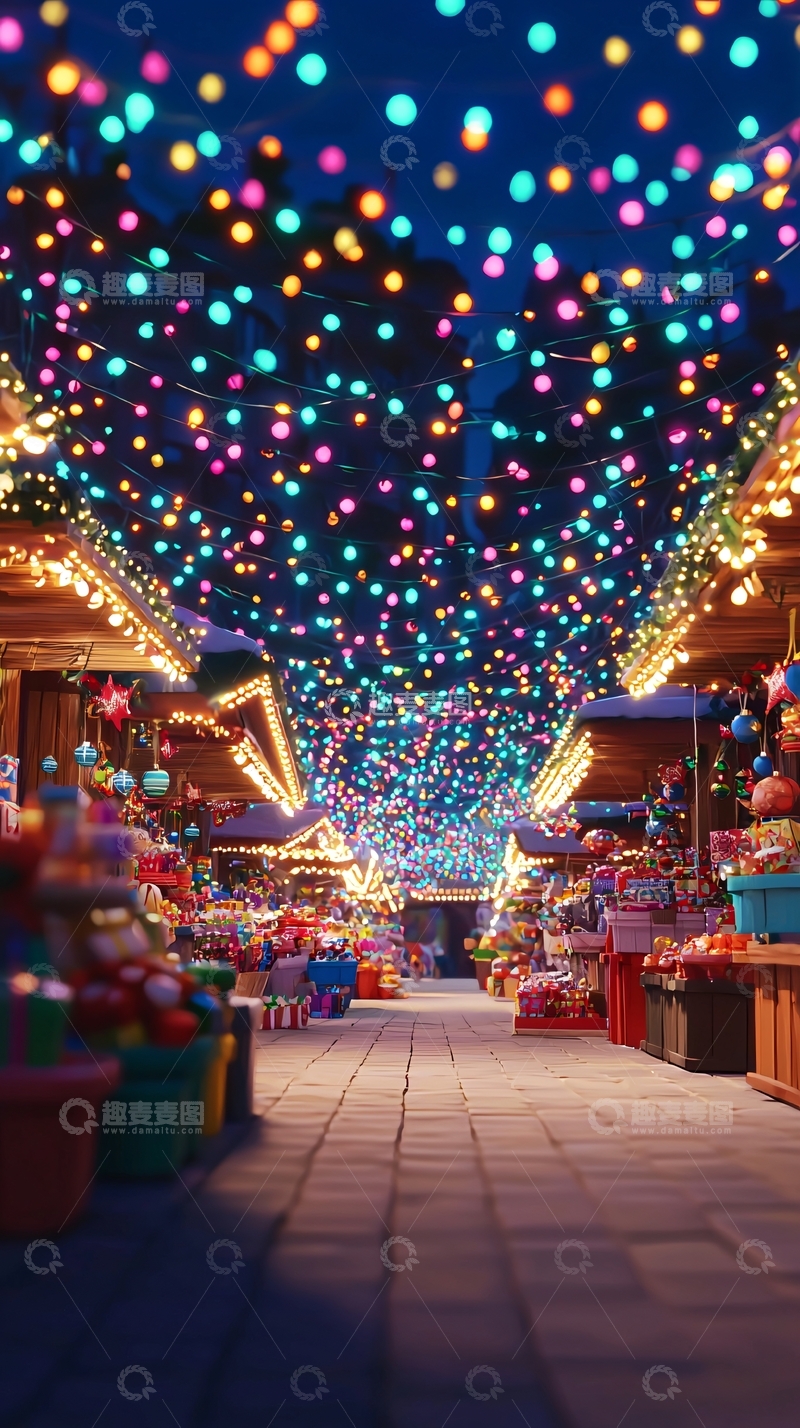 高清大图下载【趣麦麦图】夜晚圣诞集市灯光