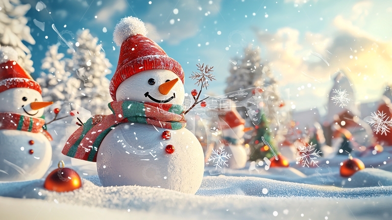 高清大图下载【趣麦麦图】雪地里快乐的雪人