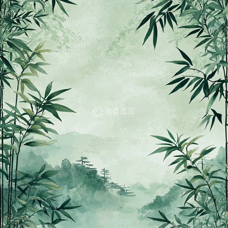 高清大图下载【趣麦麦图】水墨竹林山水意境图