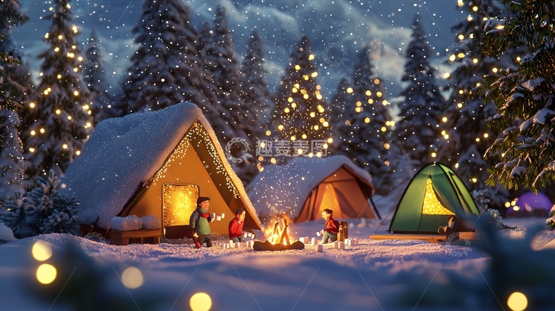 高清大图下载【趣麦麦图】雪夜露营