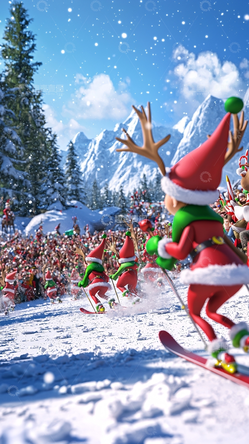 高清大图下载【趣麦麦图】圣诞节滑雪精灵