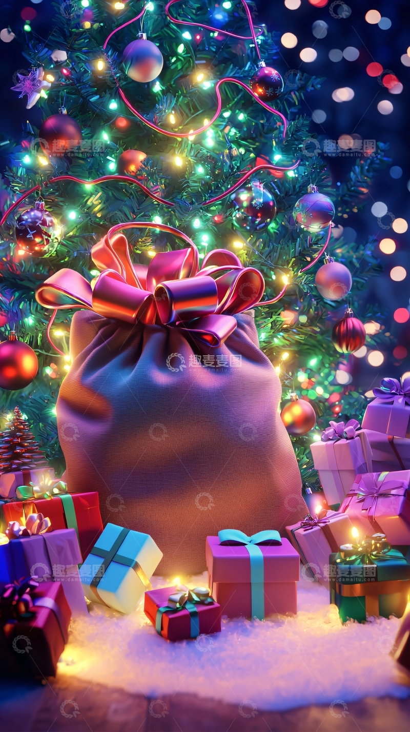 高清大图下载【趣麦麦图】圣诞树下礼物袋