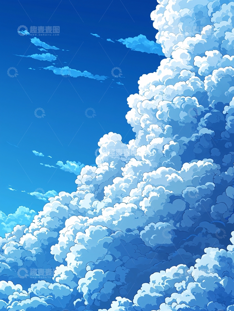 高清大图下载【趣麦麦图】蓝天白云动漫风格