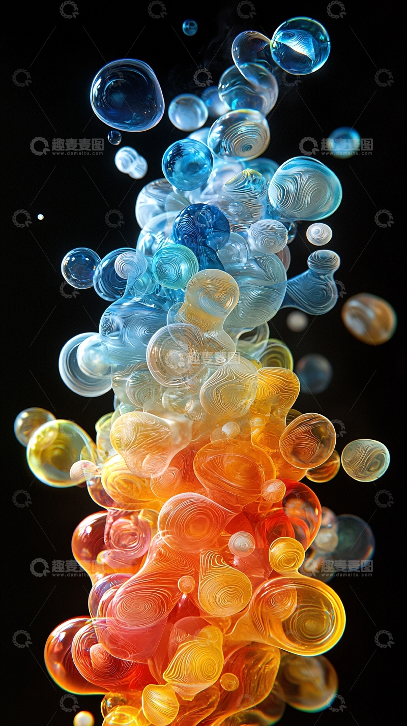 高清大图下载【趣麦麦图】彩色透明气泡聚合体