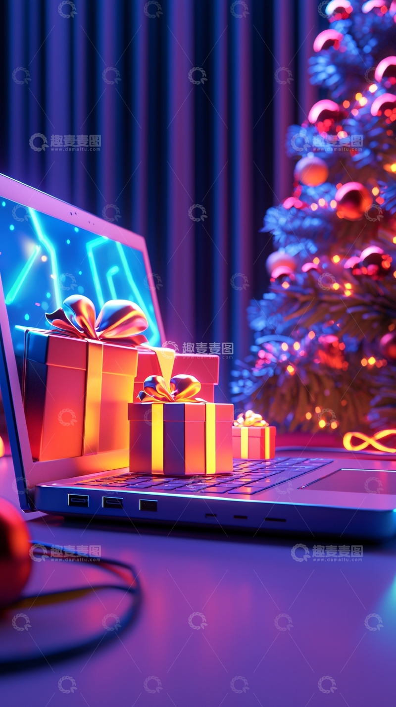 高清大图下载【趣麦麦图】圣诞礼物电脑