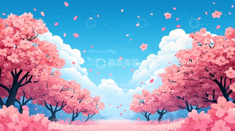 高清大图下载【趣麦麦图】粉色樱花树下的唯美场景