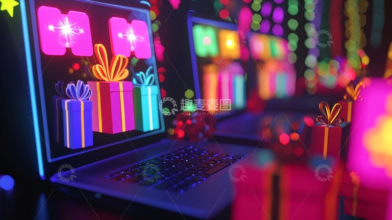高清大图下载【趣麦麦图】霓虹灯圣诞礼物电脑