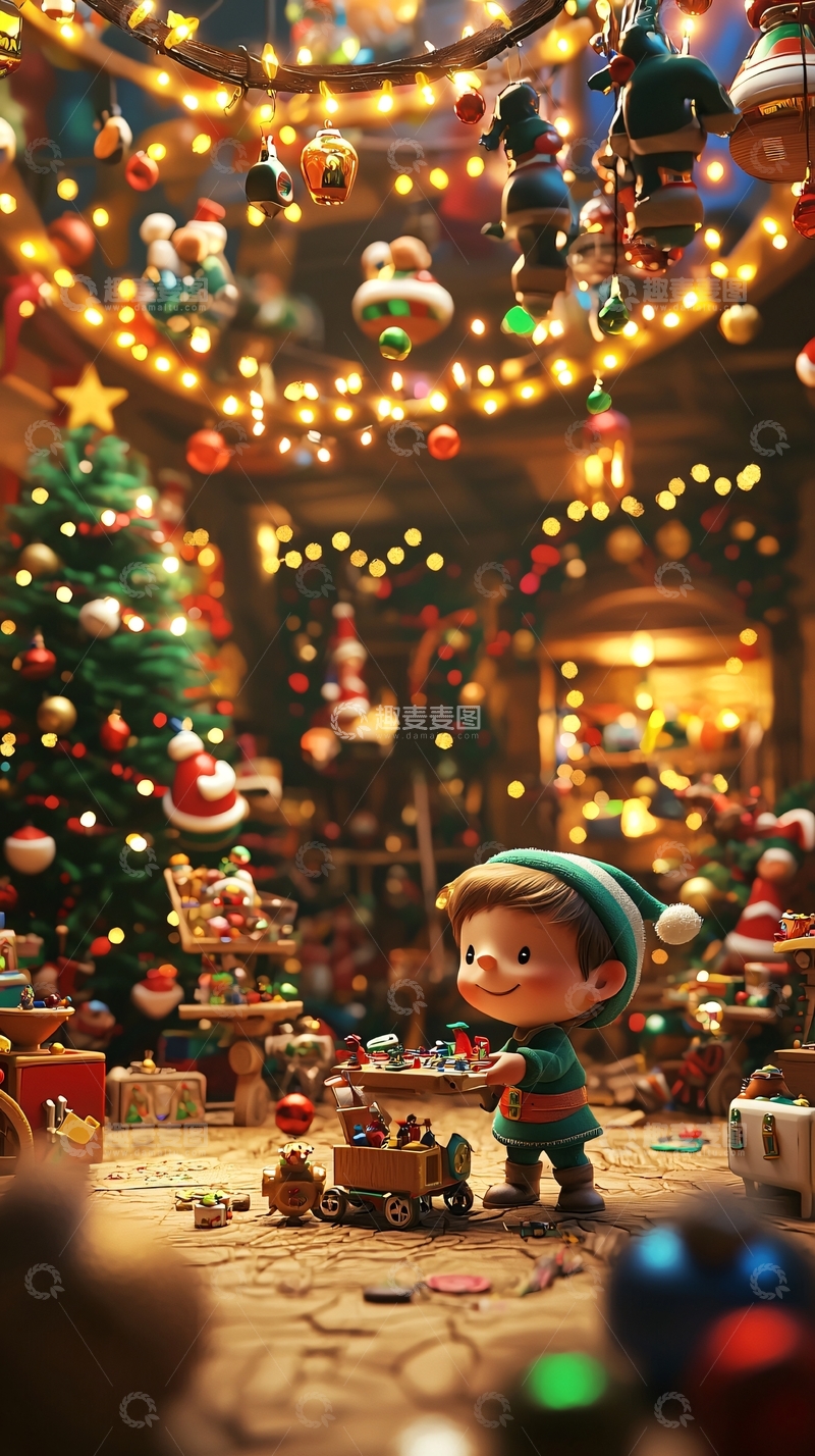 高清大图下载【趣麦麦图】圣诞节精灵玩具店