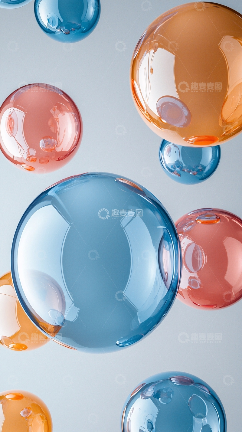 高清大图下载【趣麦麦图】悬浮彩色透明球体
