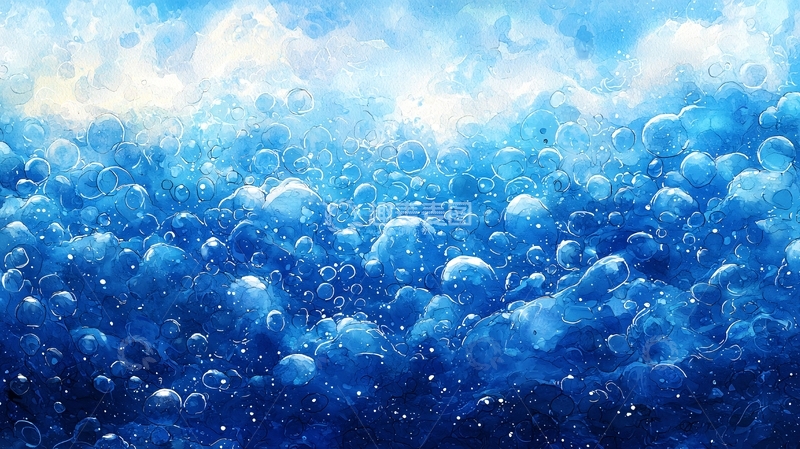 高清大图下载【趣麦麦图】蓝色气泡涌动的水面