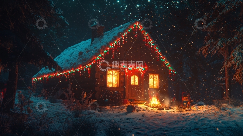 高清大图下载【趣麦麦图】雪夜小屋圣诞灯饰
