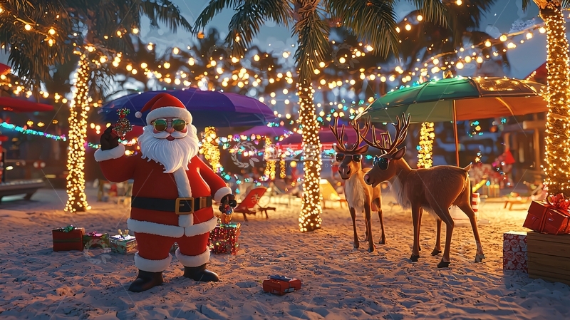 高清大图下载【趣麦麦图】热带圣诞节沙滩派对
