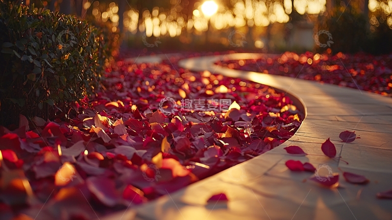 高清大图下载【趣麦麦图】落日余晖下的花瓣路