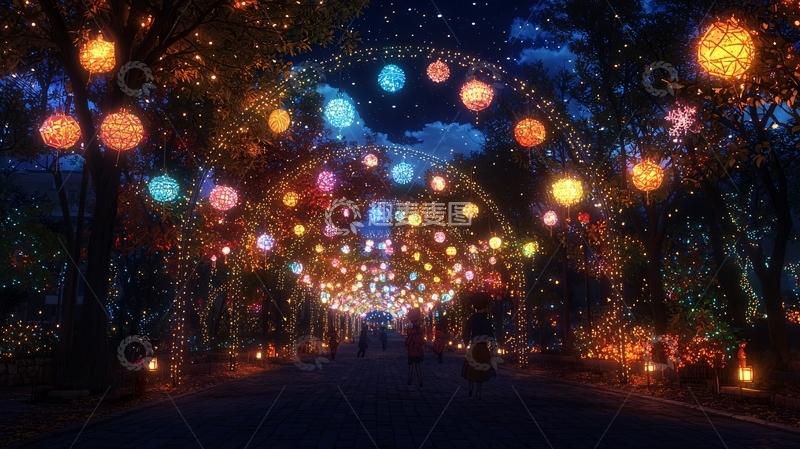 高清大图下载【趣麦麦图】夜晚灯光隧道